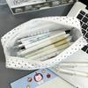 Portable Large Capacity Pencil Case Blue Polka Dot Cute Cat Print Stationery Organizer for Students Travel Use