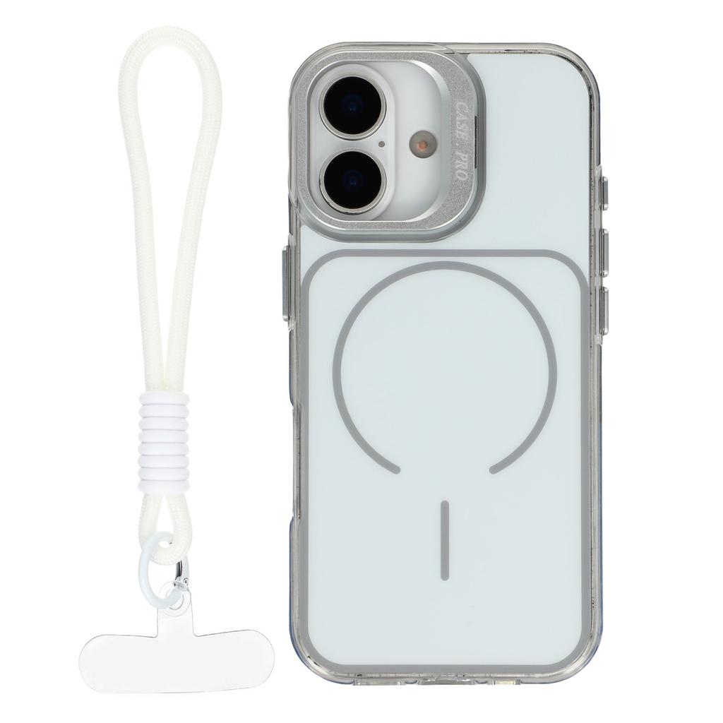 For iPhone 17 Case Compatible with MagSafe Lens Kickstand TPU Acrylic Phone Cover with Matching Hand Strap