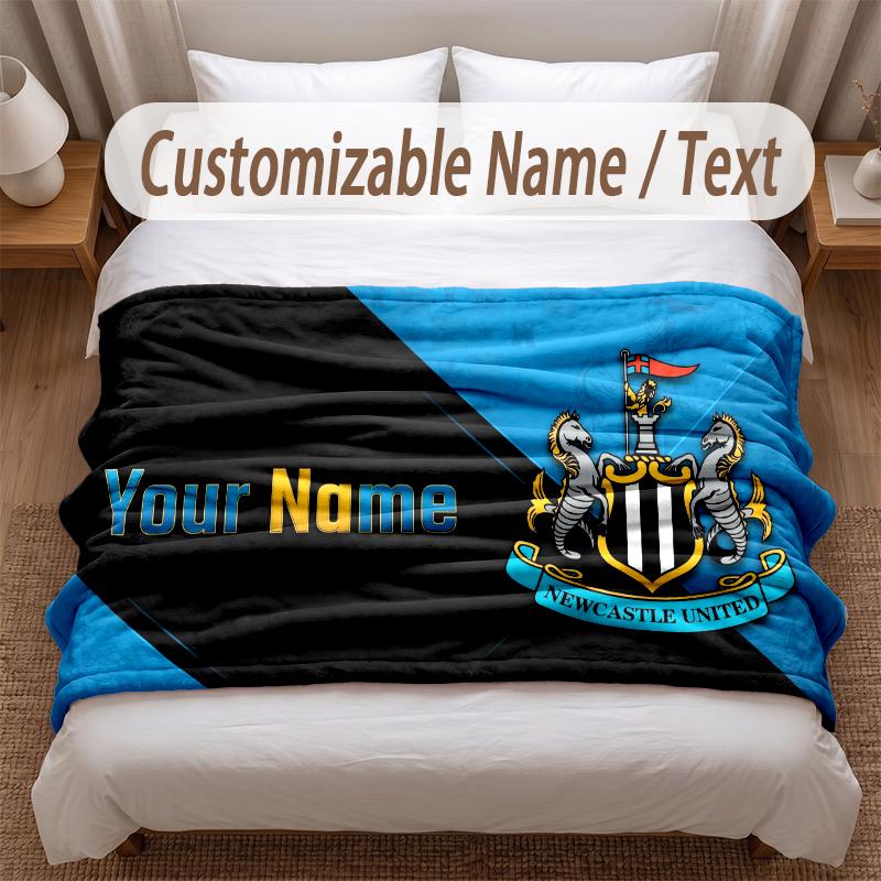 Newcastle United FC Printed Flannel Blanket Custom Name Text Soft Warm Throw For Bedroom Holiday Gift