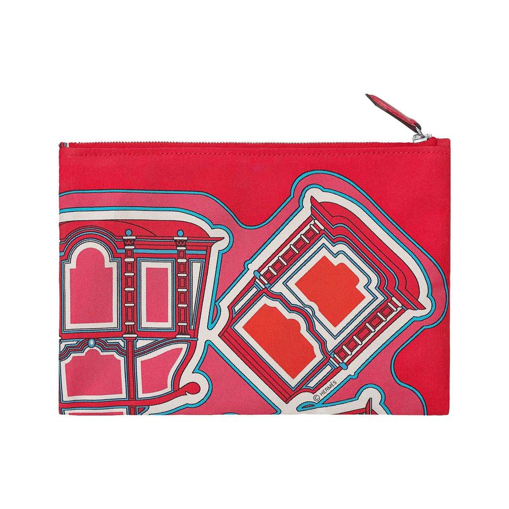 Hermes Silky Pocket Pattern Print Design Silk Storage Bag Women bags Heart-Red Mexican-Blue H082239CKAB