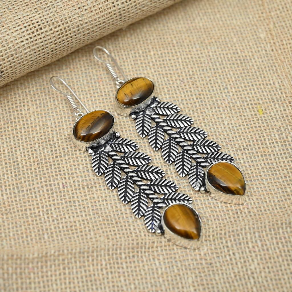 Olho de tigre Gemstone 925 Prata Esterlina Feito à Mão Designer Jóias Brincos Presente Para Ela