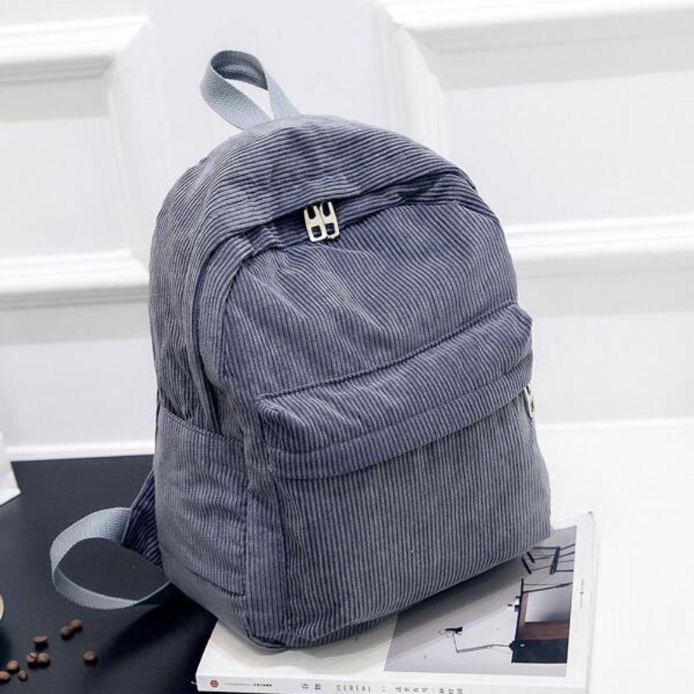 

Fashion Large Capacity School Bag Lightweight Multiple Pocket Travel Bag Dacron Corduroy Design Striped Rucksack Teenagers серый