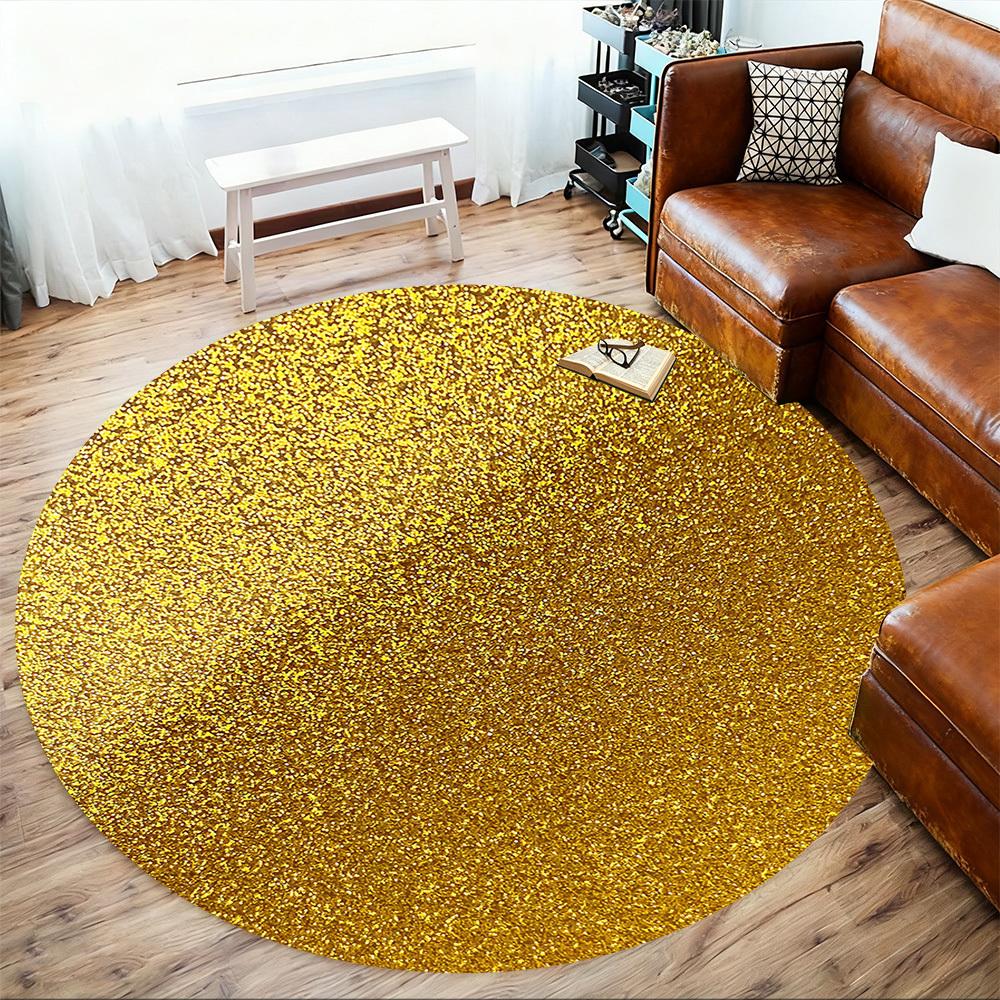 1pc Gold Glitter Round Chair Mat Area Rug - Non-Slip, Floor Mat for Office, Bedroom, and Indoor Decor -1002022