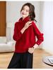 100% Pure Wool Red High-Neck Loose Knitwear Sweater for Women