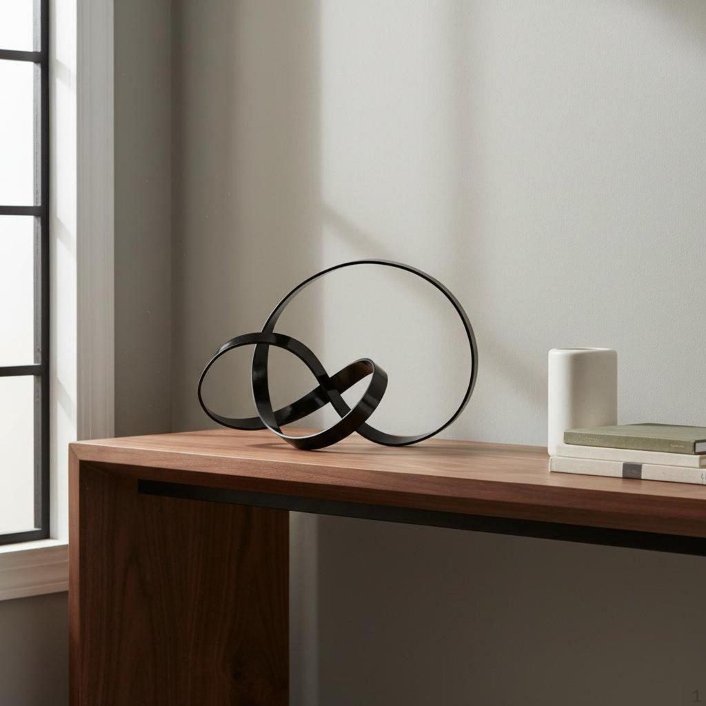 Metal Hoop Sculpture Nordic Abstract Loop Ornament Modern Minimalist Interlocking Circle Decor for