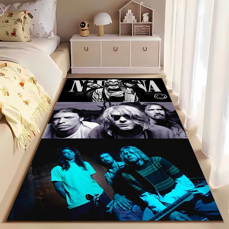 Rock Music Area Rug, Nirvana Band Photo Collage Kurt Cobain Krist Novoselic Dave Grohl Print, Man Cave Decor, Non-Slip Mat