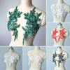 1 Pair Green Black White Embroidered Lace Fabric Flower Patch Wedding Dress Back Diy Flower Lace Applique Material