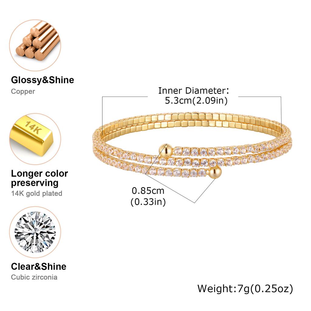 Vnox Shiny Zircons Wire Cuff Bracelet For Women, Luxury Versatile Stacked Hand Bangles, Statement Jewelry Christmas Gift