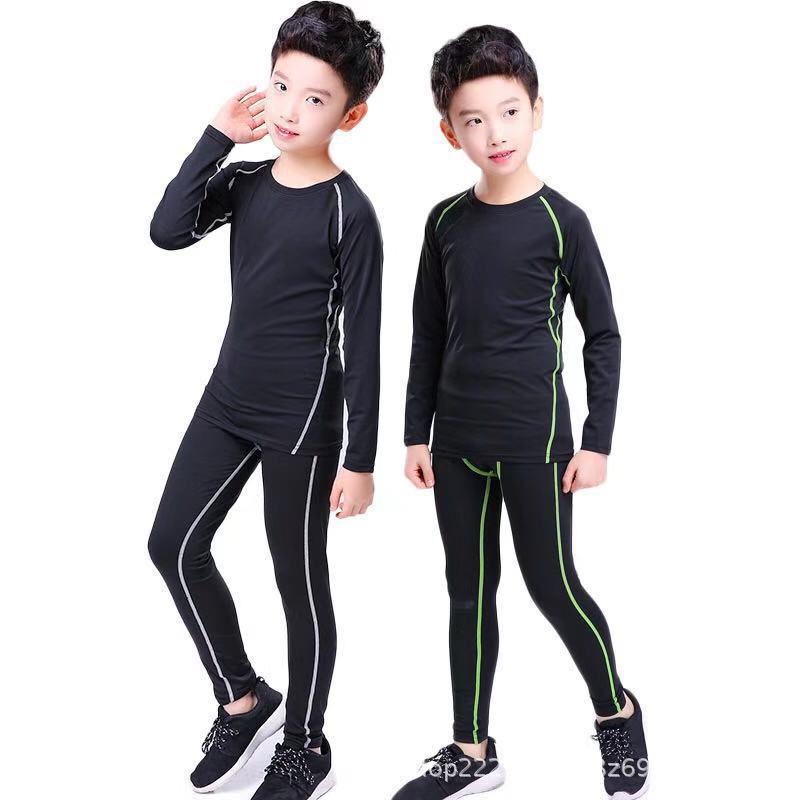 Kids and Men's Quick-Dry Sports Compression Suit Set - Long Sleeve Fitness Base Layer for Football & Basketball Training