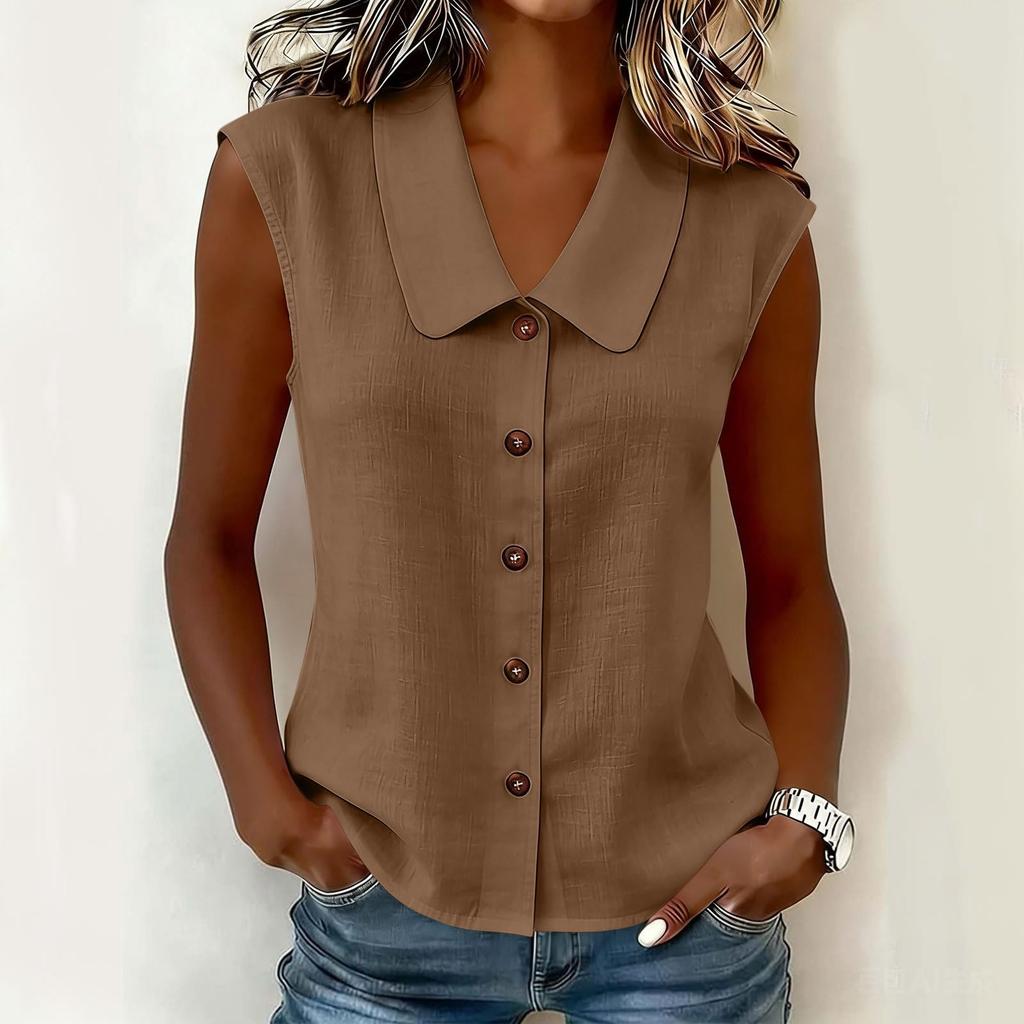 Women's Sleeveless Casual Shirt Button Down Collar Blouse Lightweight Summer Top Relaxed Fit Soft Fabric