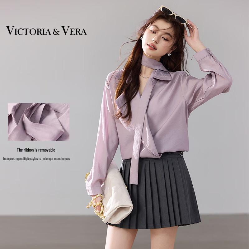 VICTORIA&VERA Women s Ribbon Ruffle Long-Sleeve Blouse S