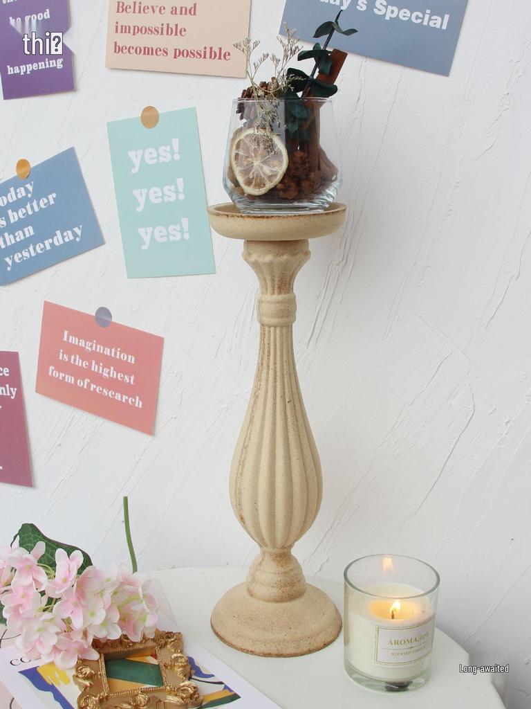 Vintage-Style Wooden Candle Holder - Rustic Decor & Photography Prop