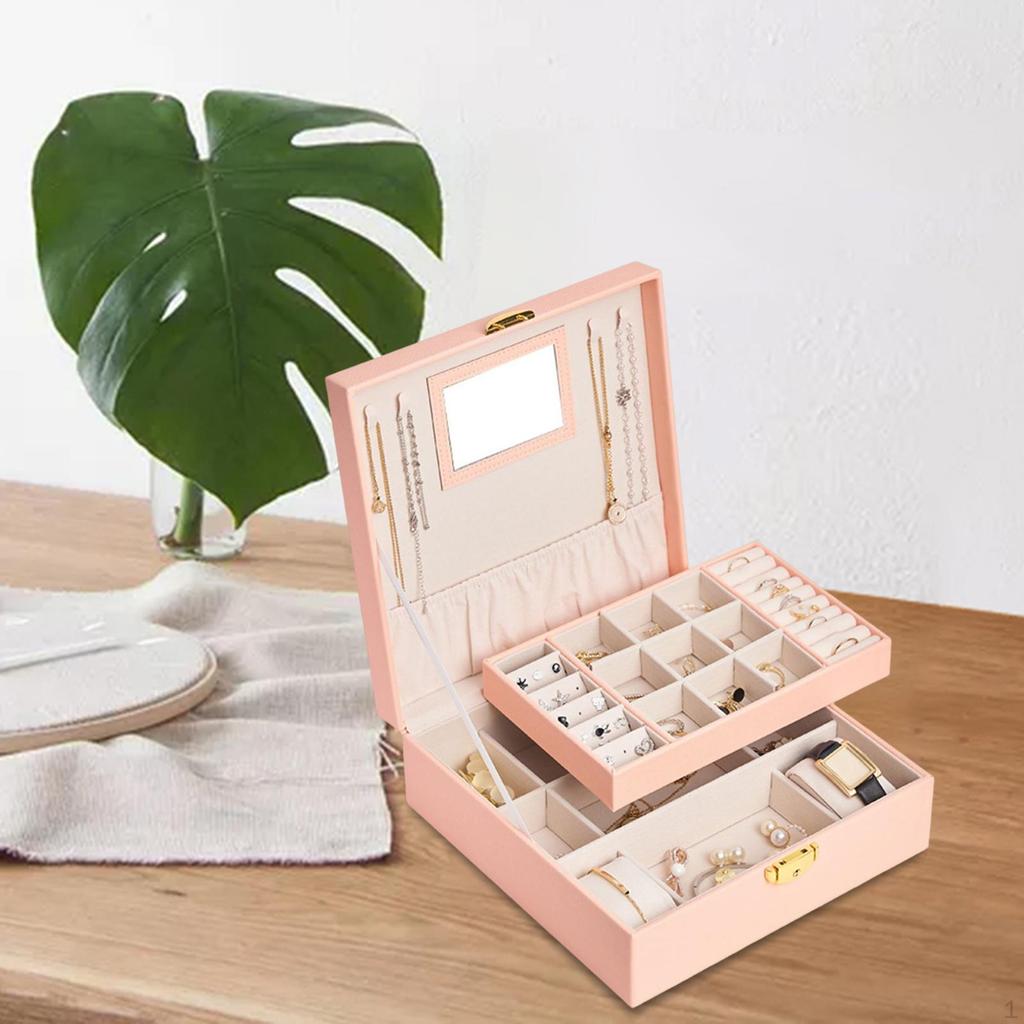 Double Layer Jewelry Box Organizer Multiple Compartments Large for Earrings Bracelets Ornaments