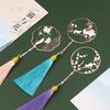 1Pcs Vintage Chinese Style Fan Shape Flower Cat Tassels Metal Bookmarks Book Marker Page Holder Gift Stationery School Supplies