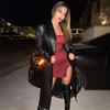 Women Summer Spaghetti Strap Mini Bodycon Dress Slash Neck Split Hip Party Short Ladies