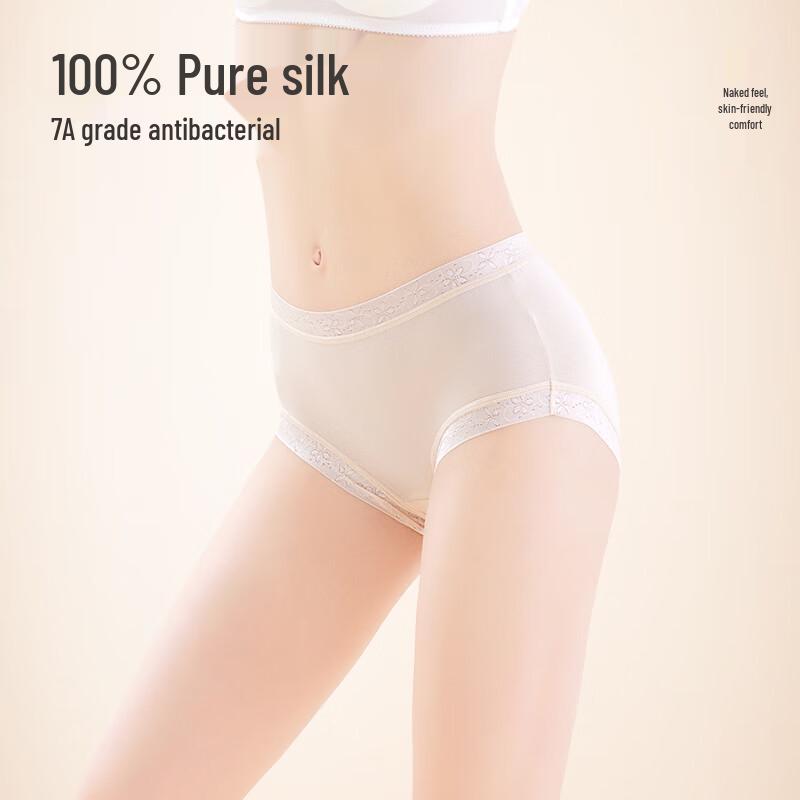 Women's 100% Mulberry Silk Mid-Waist Lace Briefs (2-Pack)