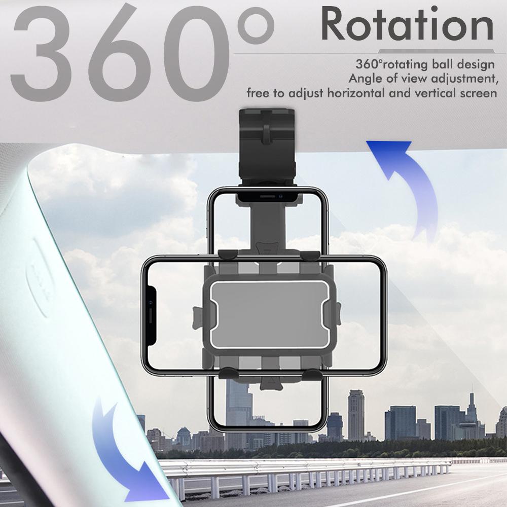 360° Auto-Rückspiegel-Telefonhalter für die Automontage, Telefon- und GPS-Halterung, unterstützt drehbaren, verstellbaren Teleskop-Telefonständer