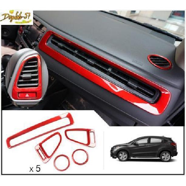 For Honda HR-V 2016- 5pcs Red Central Console Air Outlet Vent Cover Trim