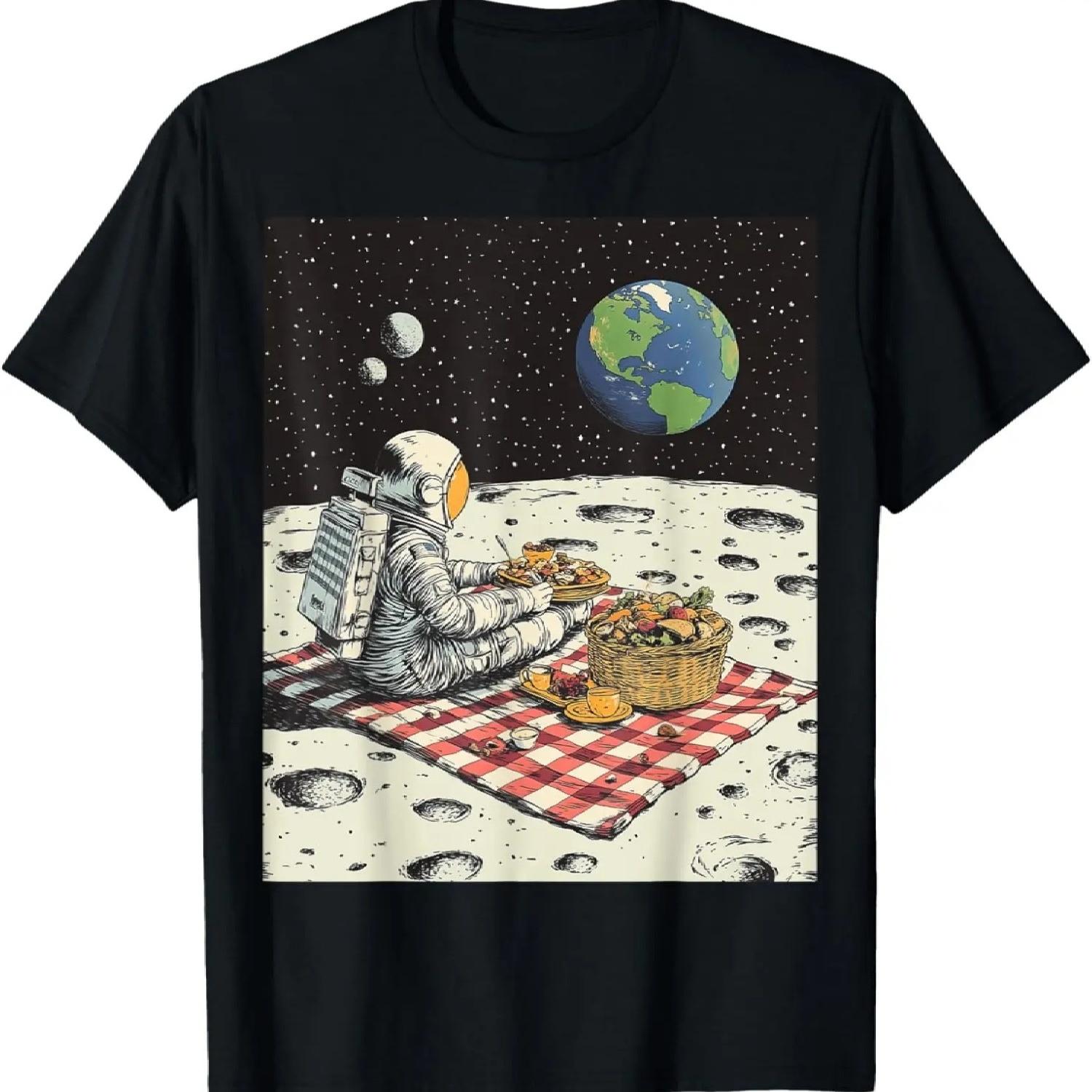 Astronaut Picnic On Moon Sci-Fi Illustration T-Shirt XXXXXL разноцветный