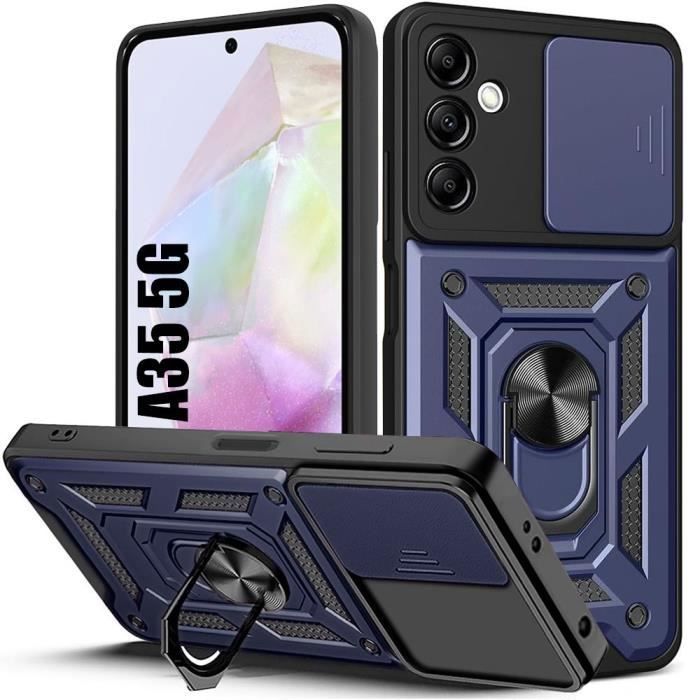Coque de protection - BOOLING - pour Samsung Galaxy A35 5G - Bleu Marine - Antichoc - Support Anneau Rotatif
