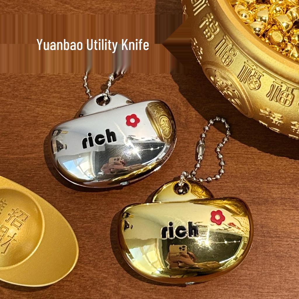 Portable Mini Keychain Knife for Safe Package Opening - Gold & Silver Ingot Design