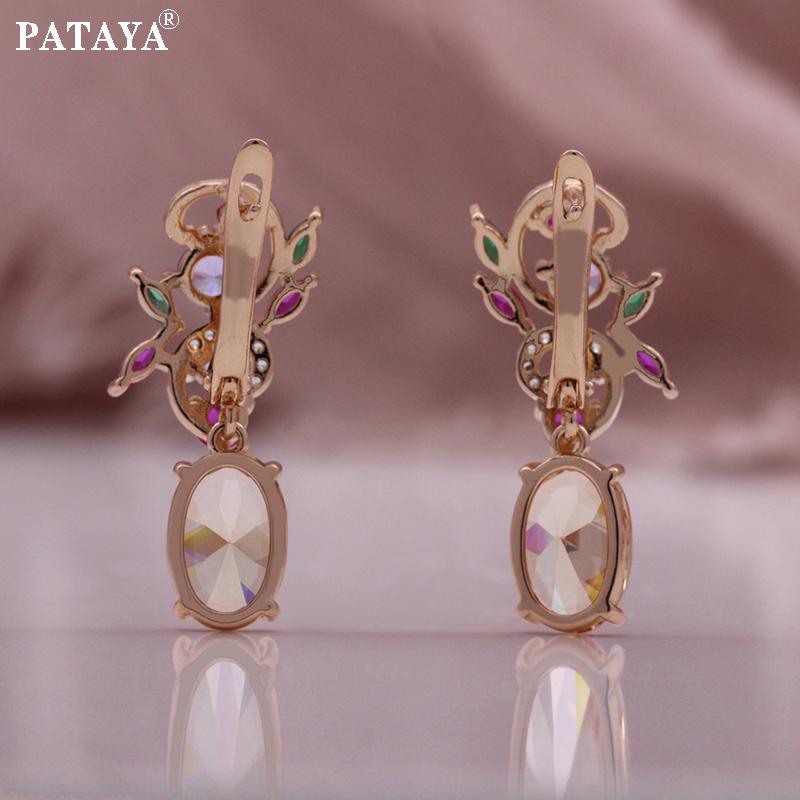 PATAYA Inlaid With Multicolored Artificial Zircon Earring Ring Combination Set