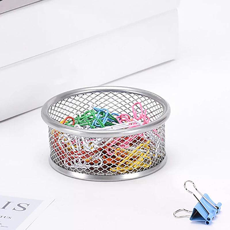 Circular Metal Paper Clip Dispenser Desk Paperclip Organiser Storage Box Push Pin Container For Office School Supplies