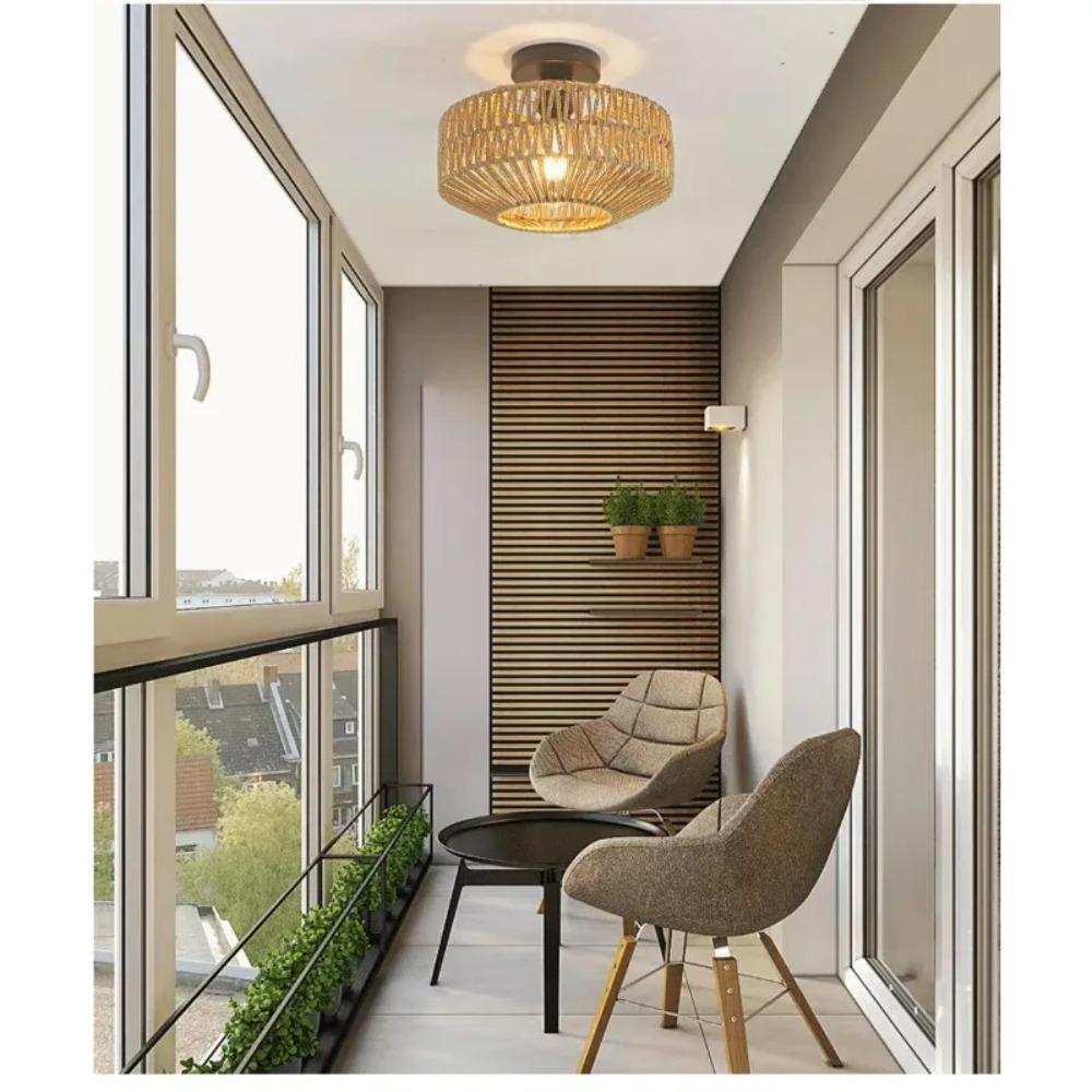 JOYINLED Handgeflochtene Papierseil Deckenleuchte Rattan E27 Birne LED Kronleuchter Leuchte Deckenleuchte für Flur Schlafzimmer Küche