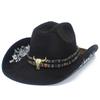 Fashion embroidered suede western cowboy hat big brim bull head accessories outdoor visor versatile trendy top hat