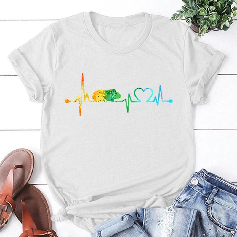 New Guinea Pig Heartbeat Printing T Shirts Fashion Womens Summer Cool Short Sleeve Tops Tee Shirts