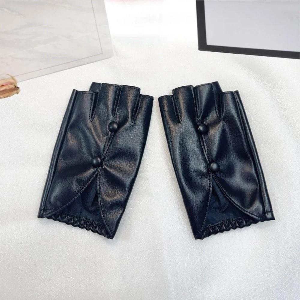 Rękawiczki bez palców z dziurką na guzik Skóra PU Rękawiczki do występów tanecznych Damskie rękawiczki skórzane Cosplay