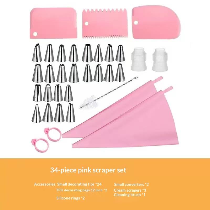 34-Piece Stainless Steel Cake Piping Tips Set Cake Cream Decoration Tools Cream Scraper Set Kitchen Baking Utensils