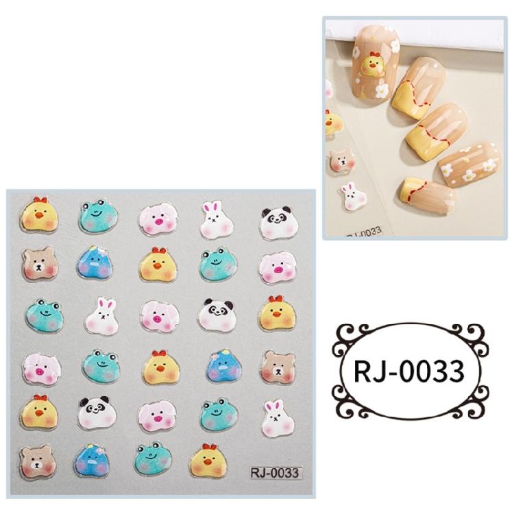 Embossed Cartoon Nail Art Stickers Decals Self-Adhesive Floral Nail Supplies