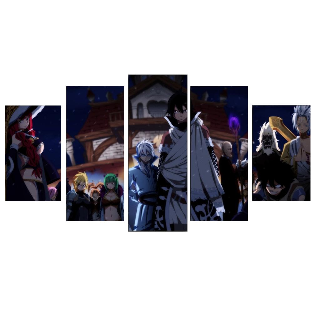 

Украшение дома, настенное искусство, картины на холсте, 5 шт., картинки Fairy Tail, аниме-принты, современный модульный постер, рамки для гостиной, без рамки 20x35cm*2 20x45cm*2 20x55cm*1