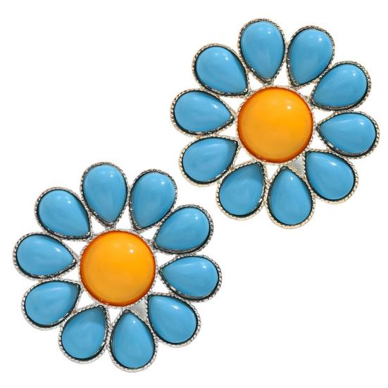 Flower Ring for Women Blue Pedals Large Boho Floral Ring Big Blooming Flower Zinc Alloy Ring for Wedding Holiday Jewelry Gifts