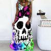 Women Fashion Halloween  Print Party Sleeveless Pullover Patry Dress