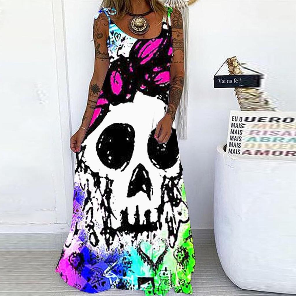 Women Fashion Halloween  Print Party Sleeveless Pullover Patry Dress