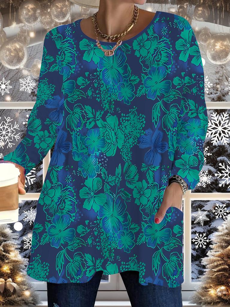 Осень-Зима 2025 Новые Женские Топы Большого Размера, Модные Футболки с 3D-принтом цветов, с Круглым Вырезом и Длинным Рукавом