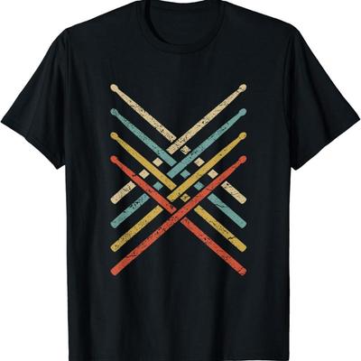 Retro Vintage Drummer T Shirt 70s 80s Distressed Drum Sticks