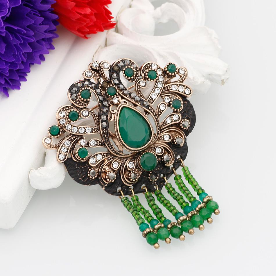 Vintage Bead Resin Brooch Jewelry Antique Gold Color Black Paint Hollowed-out Flowers Ethnic Wedding Badge Gift