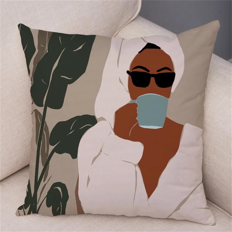 Geometric Pattern Fashion Women Sofa Car Home Decor Cushion Cover Black African Girl Pillowcase