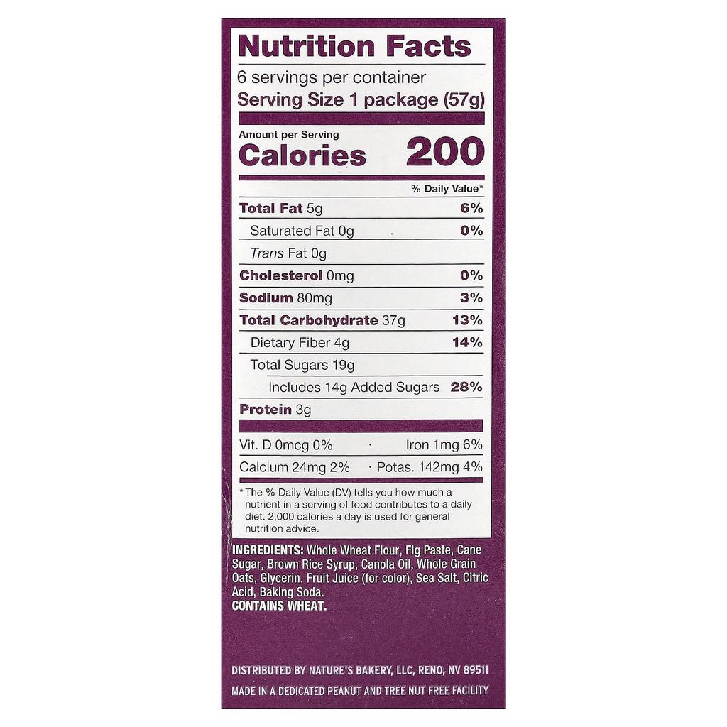 Nature's Bakery Fig Bars, Original Fig, Twin Pack of 6, 57g (2oz) Each