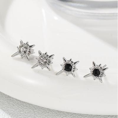 <Black and White> Titanium Steel Eight-Pointed Star Earrings Inlaid with Zircon Star Design High Street Style Earrings for Men and Women