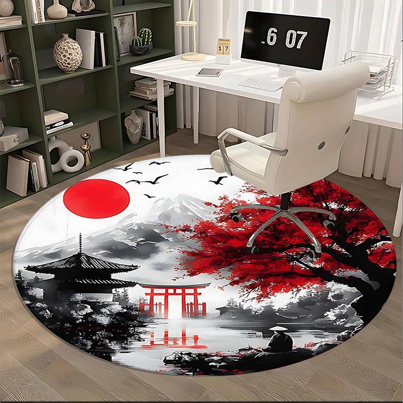 Japanese Landscape,Traditional Pagoda Scene Chair mat Round Rug Office carpet, Machine Washable, Non slip, Suitable for Living Rooms, Bedrooms