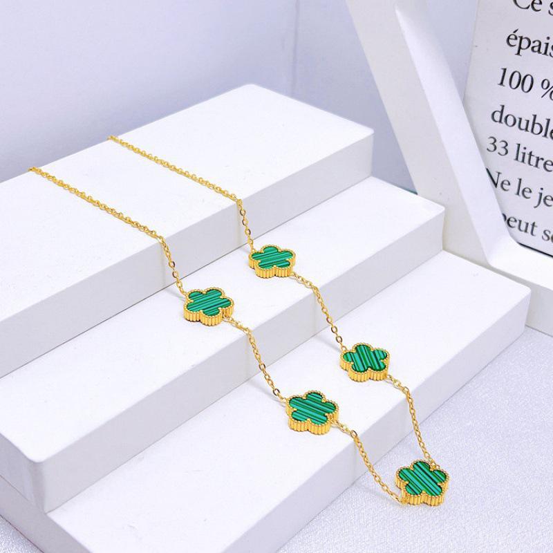 Double-Sided Mother-of-Pearl Five-Leaf Clover Jewelry Set (Bracelet, Necklace, Earrings) - 18K Gold Guaranteed