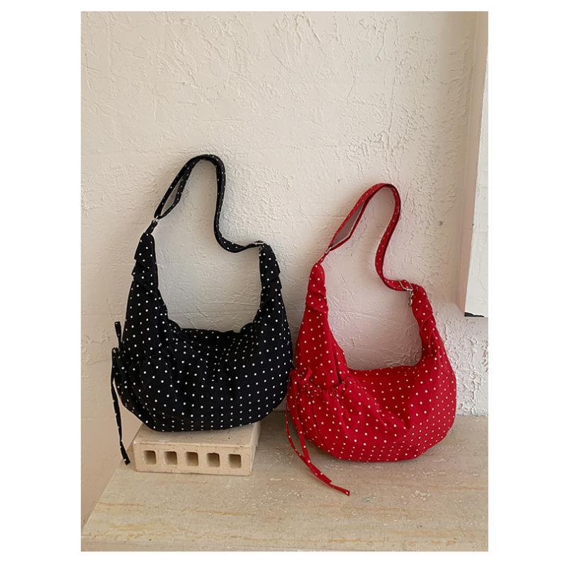 Korean Style Lazy Cow Horn Bag Large Capacity Shoulder Crossbody Bag, Dot Pattern Casual Messenger Purse KTB
