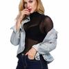 Womens See Through Long Sleeve High Neck Arm Shaper Top Mesh Blouse Casual T-Shirt