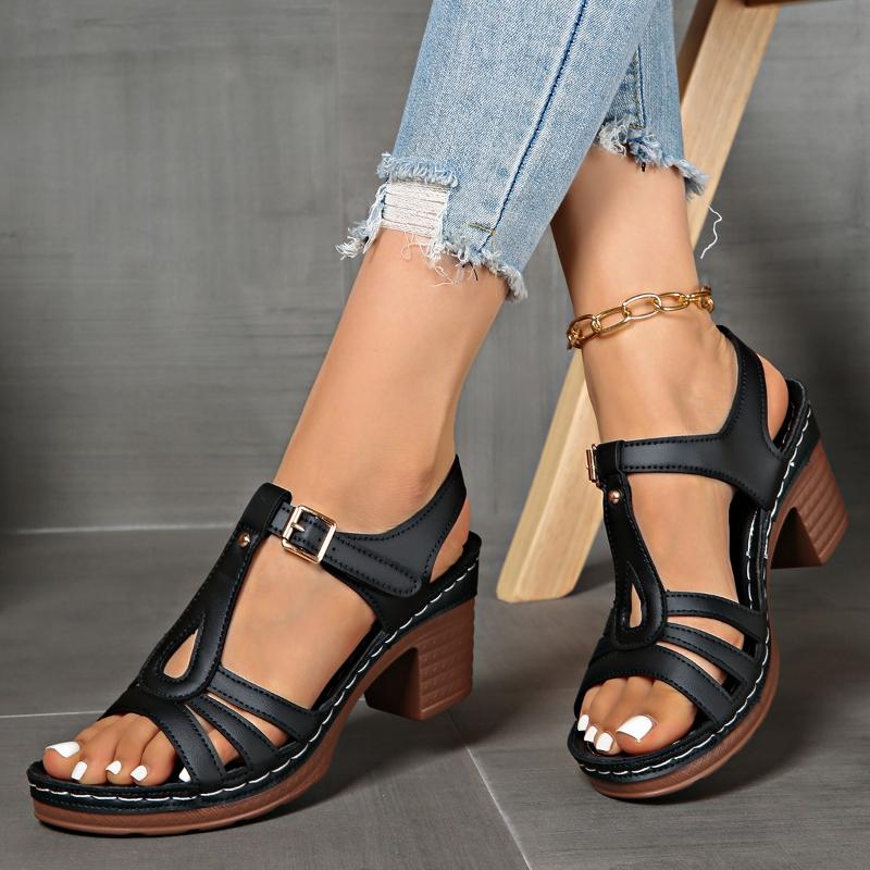 Fashion Thick Heel Fish Mouth One-button Open-toe High Heel Sandals 2025 Summer New Fashionable Sexy Casual Sandals for Women
