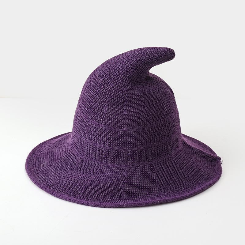 Kids Summer Knitted Witch Hat Breathable Yarn Foldable Halloween Wizard Hat for Girls