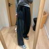 Women's Elastic Waist Barrel Leg Pants Relaxed Fit Korean Thick Cashmere Acetate Blend Wide Leg Trousers Winter Loungewear Sweatpants